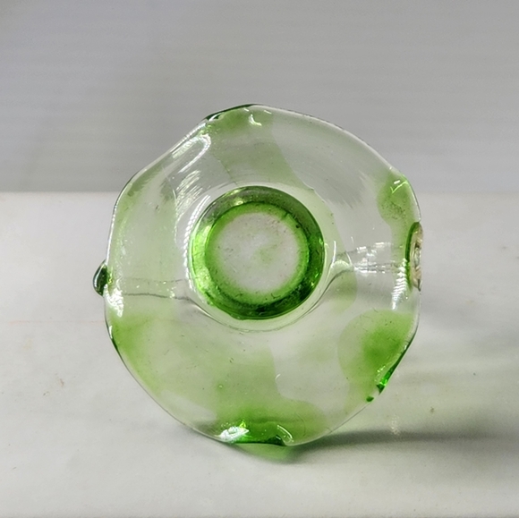 Vintage Miniature Dollhouse Green Glass Basket With Ruffled Edge and Clear Glass - Picture 11 of 16